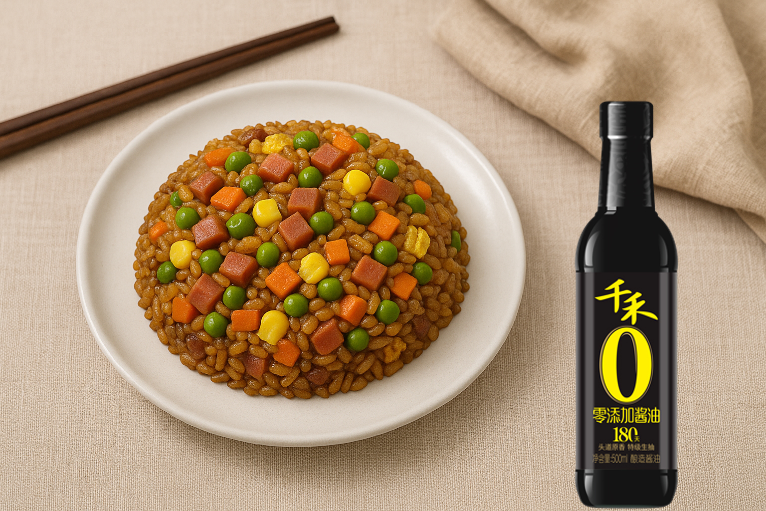 Fried Rice with Qianhe Zero Additive Soy Sauce